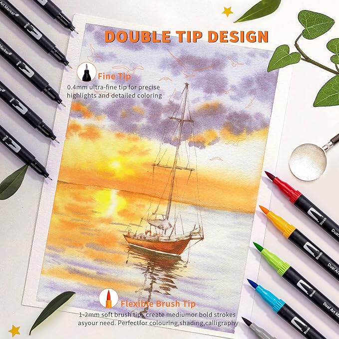Abvqr Dual Markers Brush Pens, 120 Coloring Pens for Adults – Premium Art Supplies for Adults, Perfect for Coloring Books, Hand Lettering, Calligraphy, and Drawing