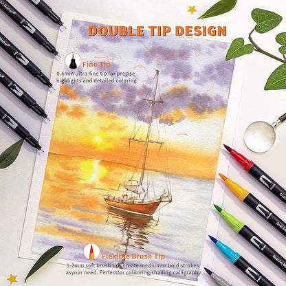 Abvqr Dual Markers Brush Pens, 120 Coloring Pens for Adults – Premium Art Supplies for Adults, Perfect for Coloring Books, Hand Lettering, Calligraphy, and Drawing
