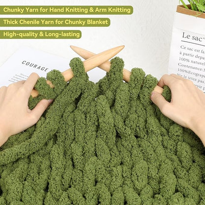 Chunky Yarn for Hand Knitting-Ombre Chunky Chenille Blanket Yarn for Crocheting-8 Pack of 226g/7.97oz-#8 Jumbo Super Bulky Fluffy Thick Finger Knitting Yarns for Scarf, Cushions and Doll(H)