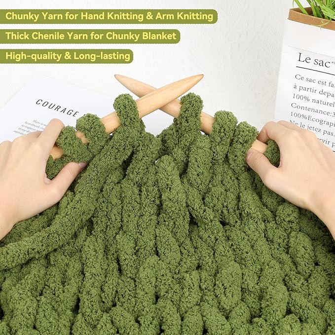 Chunky Yarn for Hand Knitting-Ombre Chunky Chenille Blanket Yarn for Crocheting-8 Pack of 226g/7.97oz-#8 Jumbo Super Bulky Fluffy Thick Finger Knitting Yarns for Scarf, Cushions and Doll(C)