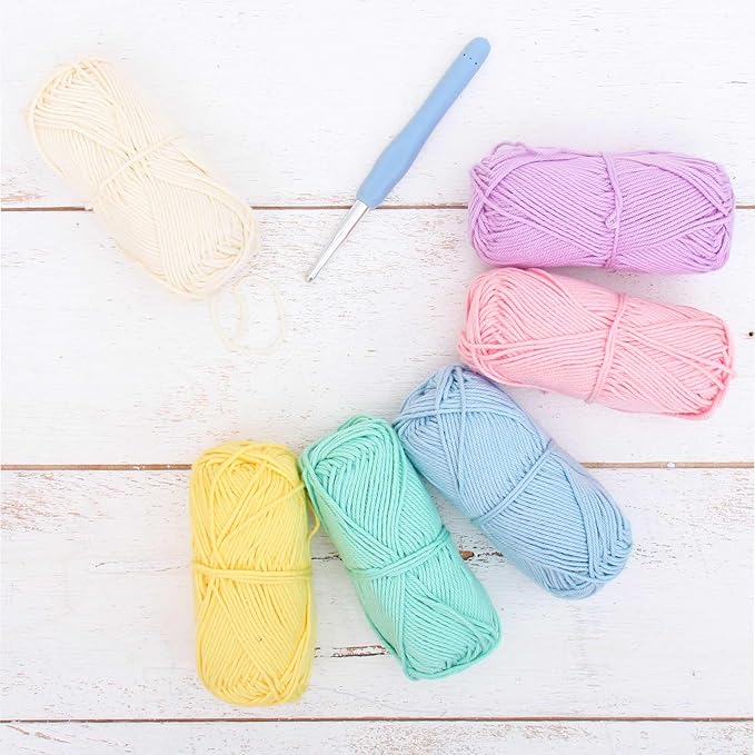 Threadart Crochet 100% Pure Cotton Yarn Set | Cupcake Colors | Pack of 6 Skeins Each 50 Grams | Worsted Medium #4 Yarn | 85 yds per Skein