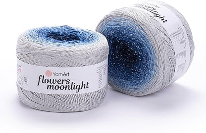 2 Skein/Pack YarnArt Flowers Moonlight Gradient Glitter Yarn, Each Ball 9.17 oz (260 gr) / 1094 Yards (1000m), 53% Cotton 43% Acrylic 4% Metallic Polyester, Yarn for Knitting and Crochet (3271)