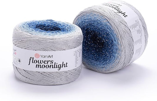 2 Skein/Pack YarnArt Flowers Moonlight Gradient Glitter Yarn, Each Ball 9.17 oz (260 gr) / 1094 Yards (1000m), 53% Cotton 43% Acrylic 4% Metallic Polyester, Yarn for Knitting and Crochet (3271)