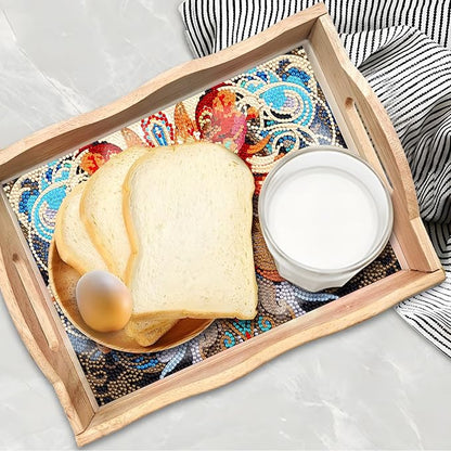 DIY Art Painting Wooden Tray Kit, Food Tray with Handle Diamond Painted Table Decoration Tray, for Breakfast, Bar Dinner Table Diamond Dots Gem Painting Art Set for Beginners (#29-Lion)