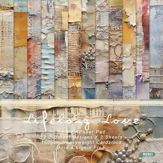 DESEACO 6x6 Single-Sided Scrapbook Paper Pad-Vintage Mixed Media Collection-Decorative Crafting Paper for Scrapbooking, Card Making Art - 24 Sheets