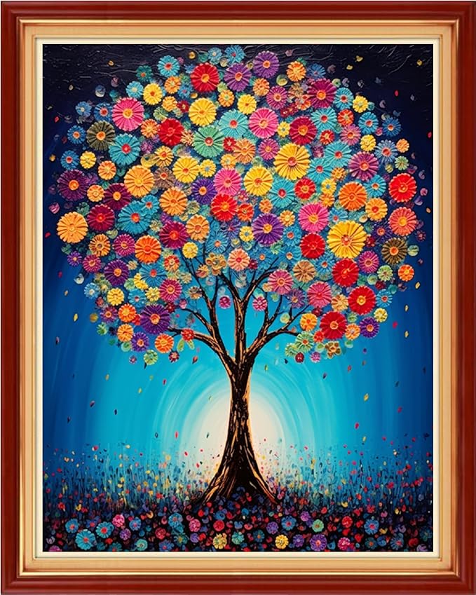 Dimensean Stamped Cross Stitch Kits Full Range of Embroidery Patterns Starter Kits for Beginners Adult DIY Cross Stitches Needlepoint Kits 11CT-Colorful Tree 16x20 inch