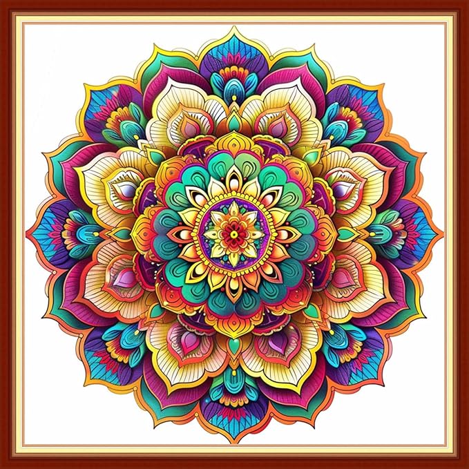 Funchey Stamped Cross Stitch Kits, DIY Cross Stitch Pattern for Adults Beginners Needlepoint Kits Embroidery Kit Arts and Crafts 11CT&Colorful Mandala 18x18 inchs