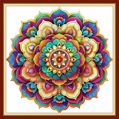 Funchey Stamped Cross Stitch Kits, DIY Cross Stitch Pattern for Adults Beginners Needlepoint Kits Embroidery Kit Arts and Crafts 11CT&Colorful Mandala 18x18 inchs
