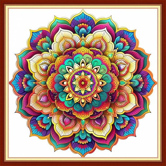 Funchey Stamped Cross Stitch Kits, DIY Cross Stitch Pattern for Adults Beginners Needlepoint Kits Embroidery Kit Arts and Crafts 11CT&Colorful Mandala 18x18 inchs