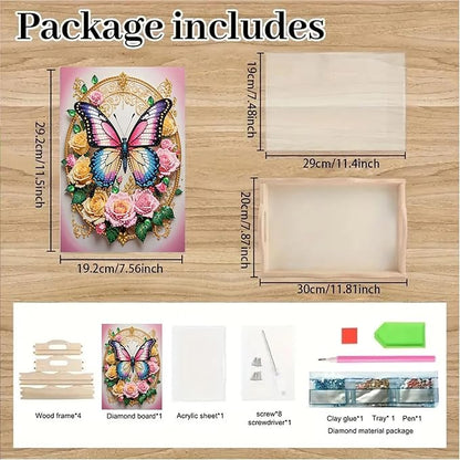 DoxQcs DIY Diamond Art Wooden Tray Kit Easter Food Tray with Handle Diamond Painted Table Decoration Tray for Breakfast Bar Dinner Table Diamond Art Painting for Beginners-#12-Rose Butterfly