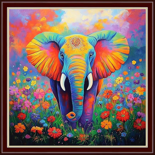 Dimensean Stamped Cross Stitch Kits Full Range of Embroidery Patterns Starter Kits for Beginners Adult DIY Cross Stitches Needlepoint Kits 11CT-Colorful Elephant Flowers 18x18 inch