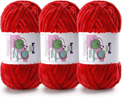 3 Skeins Velvet Chunky Yarn, Chenille Yarn for Crocheting and Hand Knitting, Blanket Yarns for Making Scarves and Knitting Projects - Amigurumi Crochet Yarn (3×3.5oz, 3×87.5yds)
