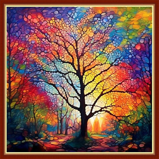 Findvoor Stamped Cross Stitch Kits for Beginners Full Range of Cross Stitching Embroidery Pattern for Adults, 11CT DIY Needlepoint Embroidery Starter Kits-Moonlight Tree 17.7x17.7 inch