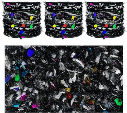 Artisanal Yarn Collection Multifiber Fancy Yarn with Sequins & Iridescent Shimmering Threads for Knitting Crocheting Crafts DIY, Set of 3 Rolls (Black with Rainbow Sequins)