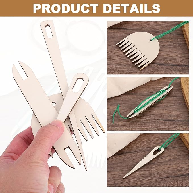 MECCANIXITY Hand Loom Stick Set, 8pcs Knitting Tools Including Wood Weaving Crochet Needle Wooden Shuttle Wood Weaving Comb for Knitting Crafts