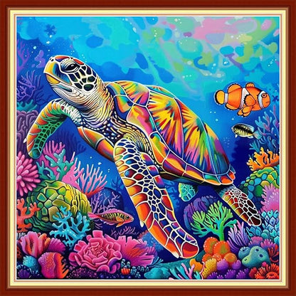 Joyhoor Stamped Cross Stitch Kits for Beginners Needlepoint Kits for Adults Embroidery Kits 11CT Counted Cross Stitch Kits Printed Embroidery Pattern-Colorful Sea Turtle 18x18 inchs