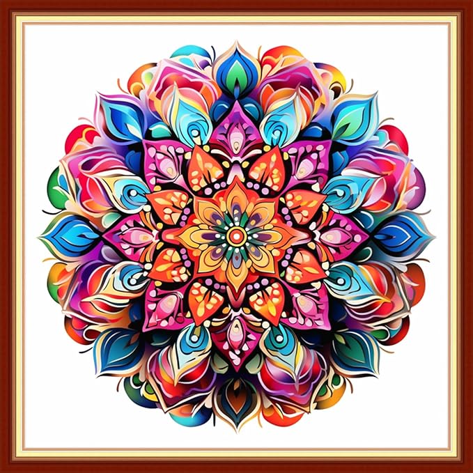 Dooxvey Cross Stitch Kits for Adults Stamped Full Range of Embroidery Starter Kits for Beginners 11CT Printed Cross Stitch Patterns Needlepoint Kits Stamped Crossstitching-Colorful Mandala 18x18 inch
