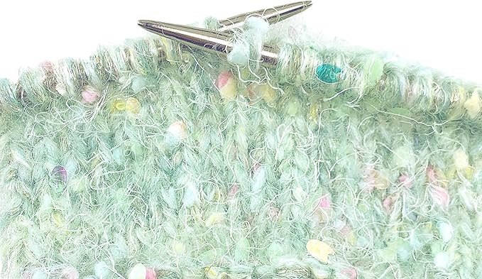 Hand-Blended Multifiber Multicolored Fancy Yarn with Iridescent Glitters for Knitting Crocheting Crafts DIY, Set of 3 Rolls (Light Green)