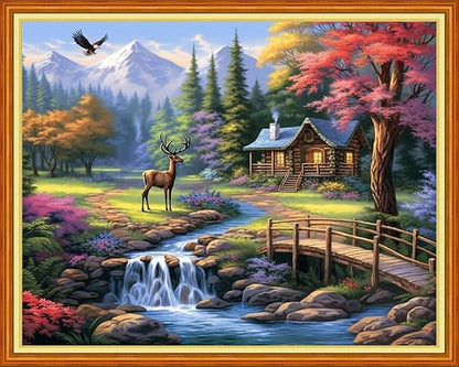 Funart Stamped Cross Stitch Kits for Beginners Full Range of Cross Stitching Preprinted Embroidery Kits for Adults, 11CT Embroidery Pattern Needlepoint Kits-Country Villa 16x20 inchs