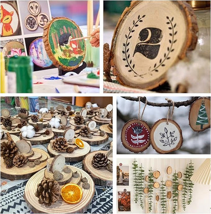 100 Pack Nature Wood Slices for Crafts,2.4-2.8In Unfinished Natural Wood Rounds.Wood Circles Predrilled with Hole and 20m Rope for Wooden Craft Supplies,Painting,Christmas Ornaments,DIY Gifts