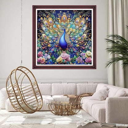 DMCCRAFT Stamped Cross Stitch Kits for Adults 11CT Printed Cross-Stitch Patterns Embroidery Kits Easy Cross Stitching Needlepoint Kits Crossstitch-Magical Peacock Flower 18x18 inch