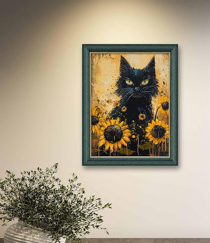Leczany Cross Stitch Stamped Kits Patterns Craft Kit Needlepoint Full Range of Embroidery Starter Kits Beginners for DIY 11CT 3 Strands | Black Cat and Flower 13×17.3 inches
