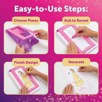 Fashion Plates Disney Princess – Mix-and-Match Drawing Kit, Arts and Crafts, Coloring, Art Supplies, Craft Supplies, Stencils, Crayons Included, Create Your Own Designs, Ages 6+