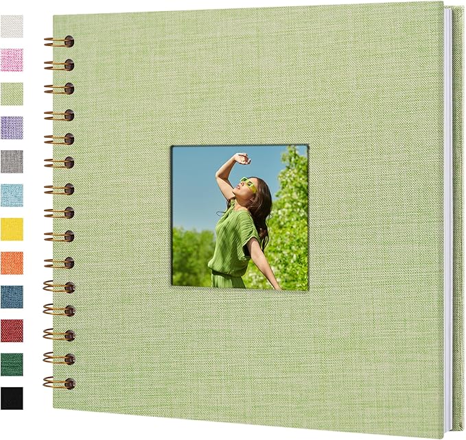 Yopih Linen Covered Scrapbook Photo Album, 8x8 Inches with Hardcover Kraft White Pages - Ideal for Travel, Wedding, Guest Book, Christmas, Baby Shower (20 Sheets/40 Pages)