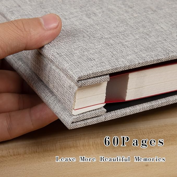 Spbapr Large Photo Album Self Adhesive Linen Cover Magnetic Scrapbook Album DIY Scrap Book 60 Black Sticky Pages for 3x5 4x6 5x7 8x10 Pictures with A Metal Pen
