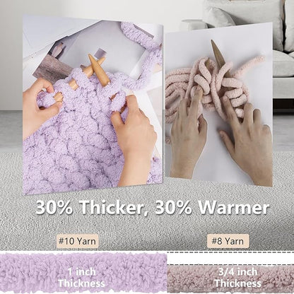 Chunky Yarn for Hand Knitting - #10 Chunky Chenille Yarn, Jumbo Big Thick Chunky Yarns for Crocheting, Super Bulky Chunky Knit Blanket Yarns, 8 Skein (25 yds 8 oz Each Skein), Lavender Fog