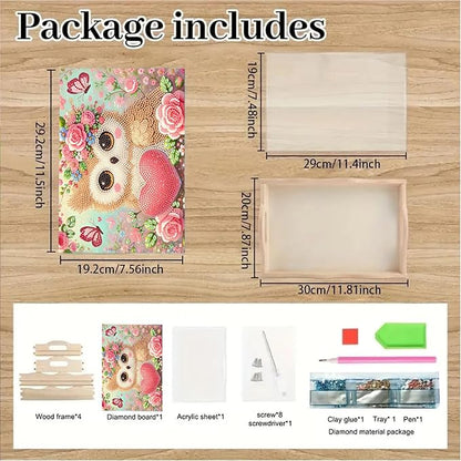 DoxQcs DIY Diamond Art Wooden Tray Kit Easter Food Tray with Handle Diamond Painted Table Decoration Tray for Breakfast Bar Dinner Table Diamond Art Painting for Beginners-#03-Owl