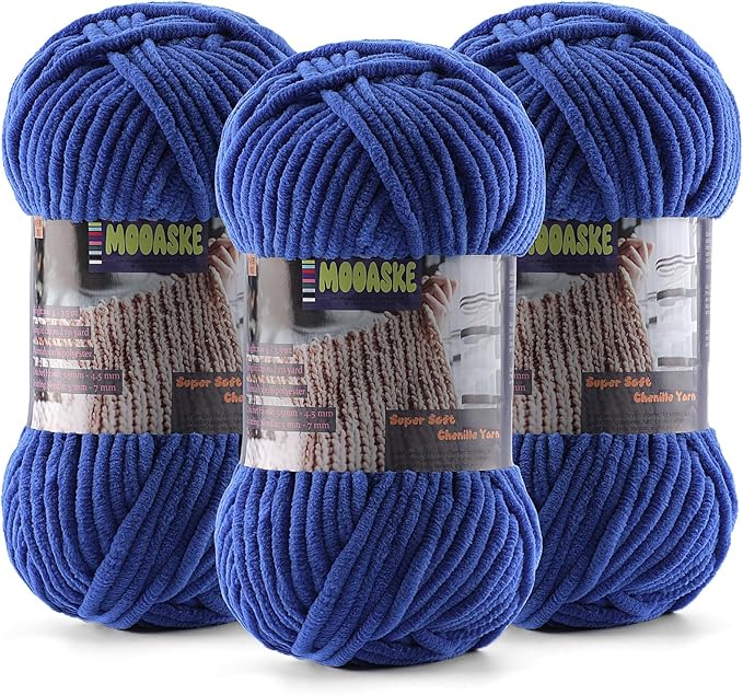 Baby Blanket Yarn for Crocheting - Soft Velvet Fluffy Chenille Yarn for Knitting Amigurumi Making Scarves, Doll - 100g/3.5oz 131 Yards Thick Plush Yarns (3, Navy Blue)