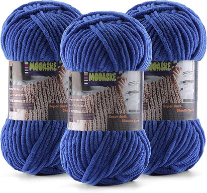 Baby Blanket Yarn for Crocheting - Soft Velvet Fluffy Chenille Yarn for Knitting Amigurumi Making Scarves, Doll - 100g/3.5oz 131 Yards Thick Plush Yarns (3, Navy Blue)