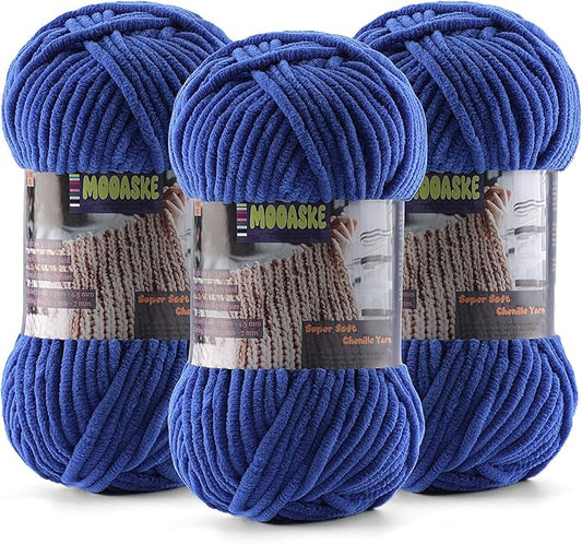 Baby Blanket Yarn for Crocheting - Soft Velvet Fluffy Chenille Yarn for Knitting Amigurumi Making Scarves, Doll - 100g/3.5oz 131 Yards Thick Plush Yarns (3, Navy Blue)