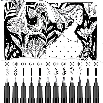 APOGO Calligraphy Pen Set for Beginners, 12 Size Calligraphys Pens for Writing, Hand Lettering Pens for Adults, Brush Pens for Art Drawing, Sketching, Scrapbooking, Journaling, Signing