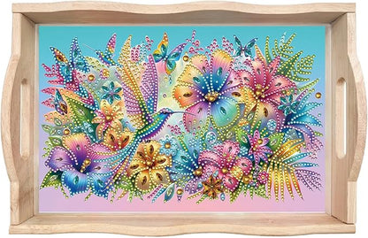 DIY Diamond Art Wooden Tray Kit, Food Tray with Handle Diamond Painted Table Decoration Tray, for Breakfast, Bar Dinner Table Diamond Dots Gem Painting Art Set for Beginners-#41-Hummingbird