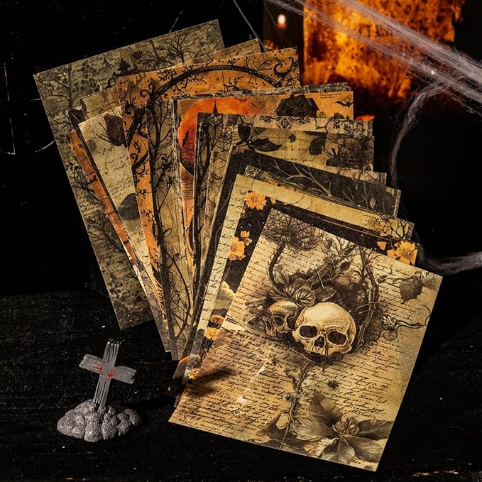 240 Pieces Dark Horror Themed Stickers and Scrapbook Paper Kit, 4 Pack Aesthetic Decorative Scrapbook Stickers for Scrapbooking, Journaling, DIY Crafts and Planner Supplies