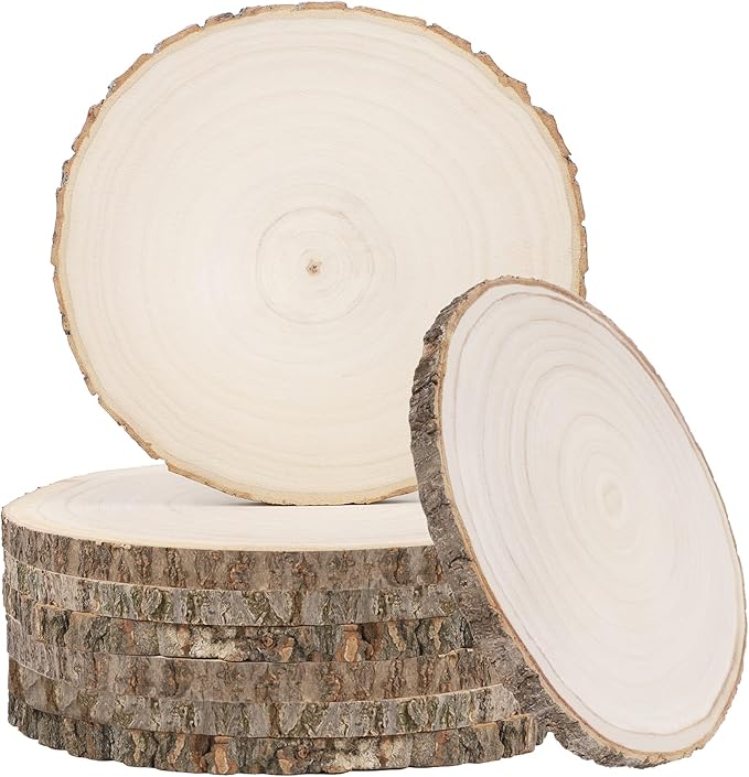8 Pcs Large Unfinished Wood Slices, 7-8 Inches Wood Slabs for Centerpieces Natural Wooden Circle, DIY Wood Centerpieces for Tables Wedding Party Door Sign Decor