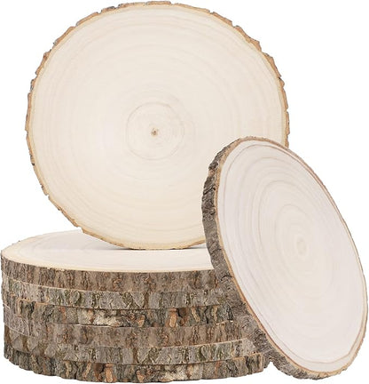 8 Pcs Large Unfinished Wood Slices, 7-8 Inches Wood Slabs for Centerpieces Natural Wooden Circle, DIY Wood Centerpieces for Tables Wedding Party Door Sign Decor