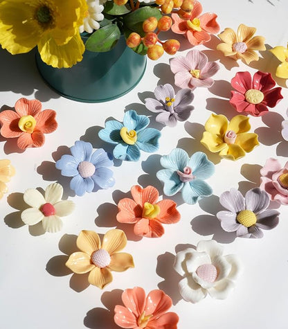 Lanyani 20 Glazed Ceramic Flower for Glass Mosaic Craft, Multicolored Dimensional Blossom Floral Mosaic Tiles Pieces for DIY and Decorations