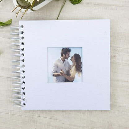 8 x 8 Inch Small DIY Scrapbook Photo Album with Window Design Cover 80 Pages Craft Paper Memory Book for Weeding Family Travel and Baby (White)