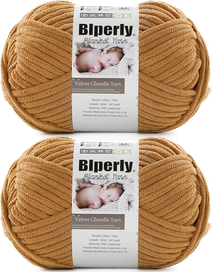 6 Super Bulky Velvet Chenille Yarn for Crocheting - 2 Skein of 200g/7 oz - Ultra Soft Heavy Weight Chunky Knitting Yarn for Baby Blankets, Amigurumi, Home Decor（Camel，2 Skein）