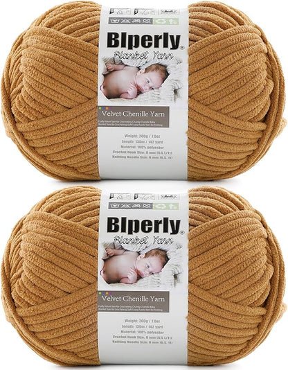 6 Super Bulky Velvet Chenille Yarn for Crocheting - 2 Skein of 200g/7 oz - Ultra Soft Heavy Weight Chunky Knitting Yarn for Baby Blankets, Amigurumi, Home Decor（Camel，2 Skein）