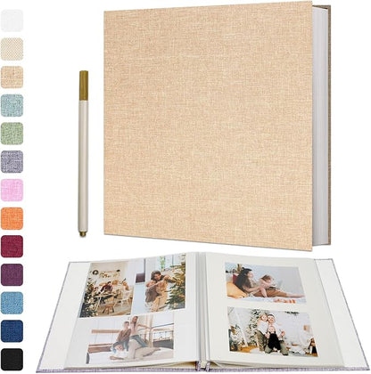 Vienrose Photo Album Self Adhesive 4x6 5x7 3x5 8x10 10x12 Scrapbook Album DIY Scrap Book with A Metallic Pen (13"x12.6" 60 Pages,Khaki)