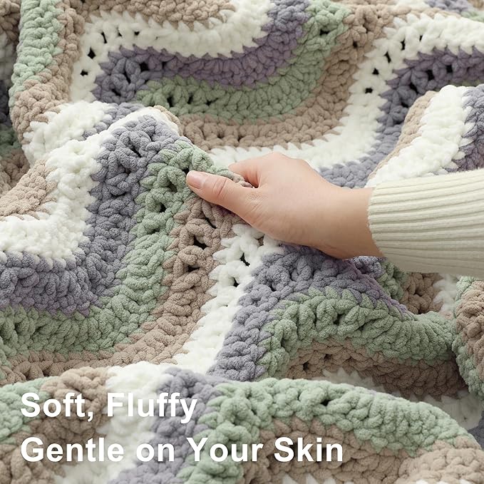 #6 Super Bulky Blanket Yarn for Crocheting - 4 Skeins(Each 10.5oz/300g, 220yds/201m), Chunky Chenille Thick Plush Big Soft Yarn for Crocheting Knitting Blankets, Smoky Green