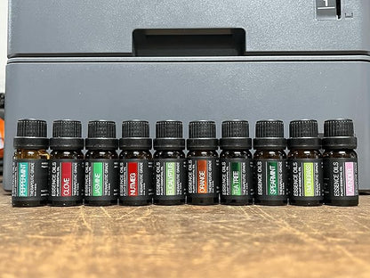 Ultimate Aromatherapy Diffuser & Essential Oil Set - Ultrasonic Top 10 Oils Modern with 4 Timer 7 Ambient Light Settings Therapeutic Grade Lavender