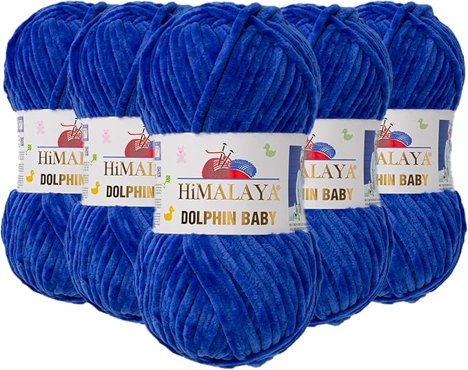 5 Skein/Pack Himalaya Dolphin Baby Chenille Yarn, Each Ball 100 gr (3.5 oz), 120 m (132 Yards), 100% Polyester, Super Bulky Baby Blanket Velvet Amigurumi Yarn, 80329 - Saxe Blue
