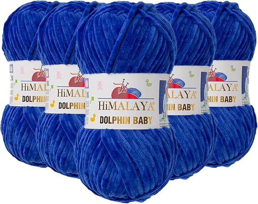 5 Skein/Pack Himalaya Dolphin Baby Chenille Yarn, Each Ball 100 gr (3.5 oz), 120 m (132 Yards), 100% Polyester, Super Bulky Baby Blanket Velvet Amigurumi Yarn, 80329 - Saxe Blue