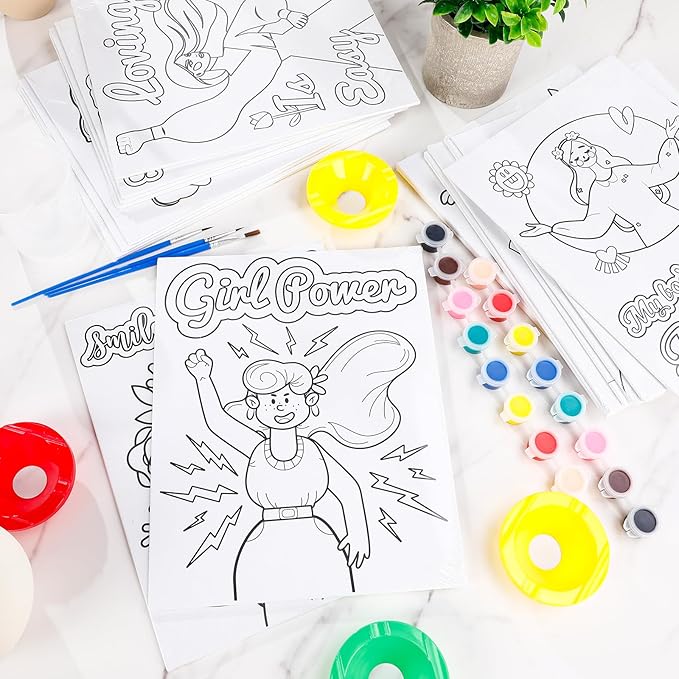 Sherr 140 Pcs 20 Set Pre Drawn Canvas Kit for Painting Craft Sip and Paint Kit for Adults Pre Printed Canvas Painting Favor for Virtual DIY Birthday Gifts Adult's Date Party(Feminism)