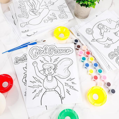 Sherr 140 Pcs 20 Set Pre Drawn Canvas Kit for Painting Craft Sip and Paint Kit for Adults Pre Printed Canvas Painting Favor for Virtual DIY Birthday Gifts Adult's Date Party(Feminism)